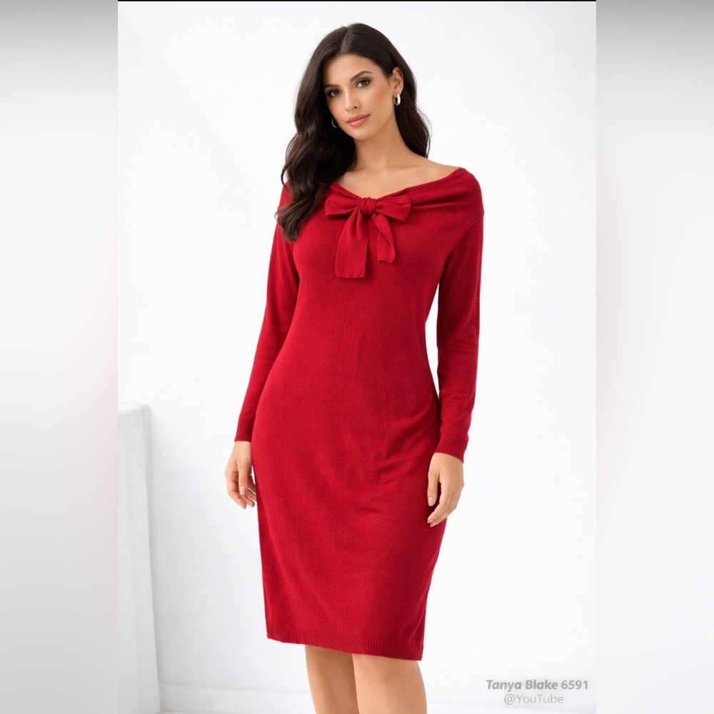 Elegant Red Bow-Tie Dress